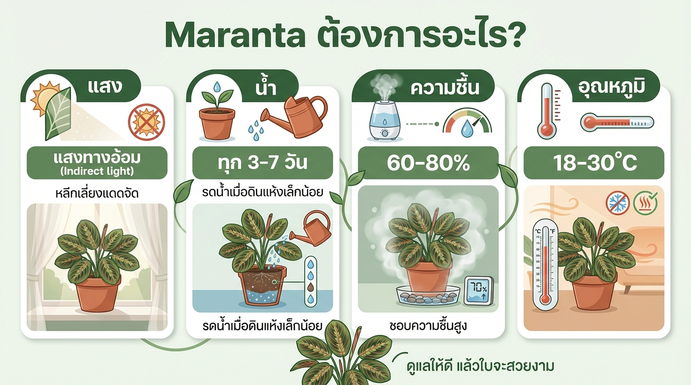 แสงและน้ำที่ Maranta ต้องการ
