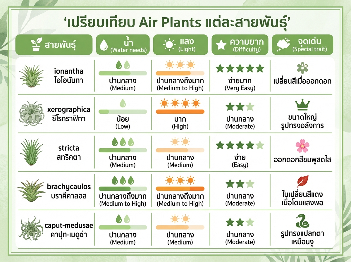 เปรียบเทียบ Air Plants แต่ละสายพันธุ์