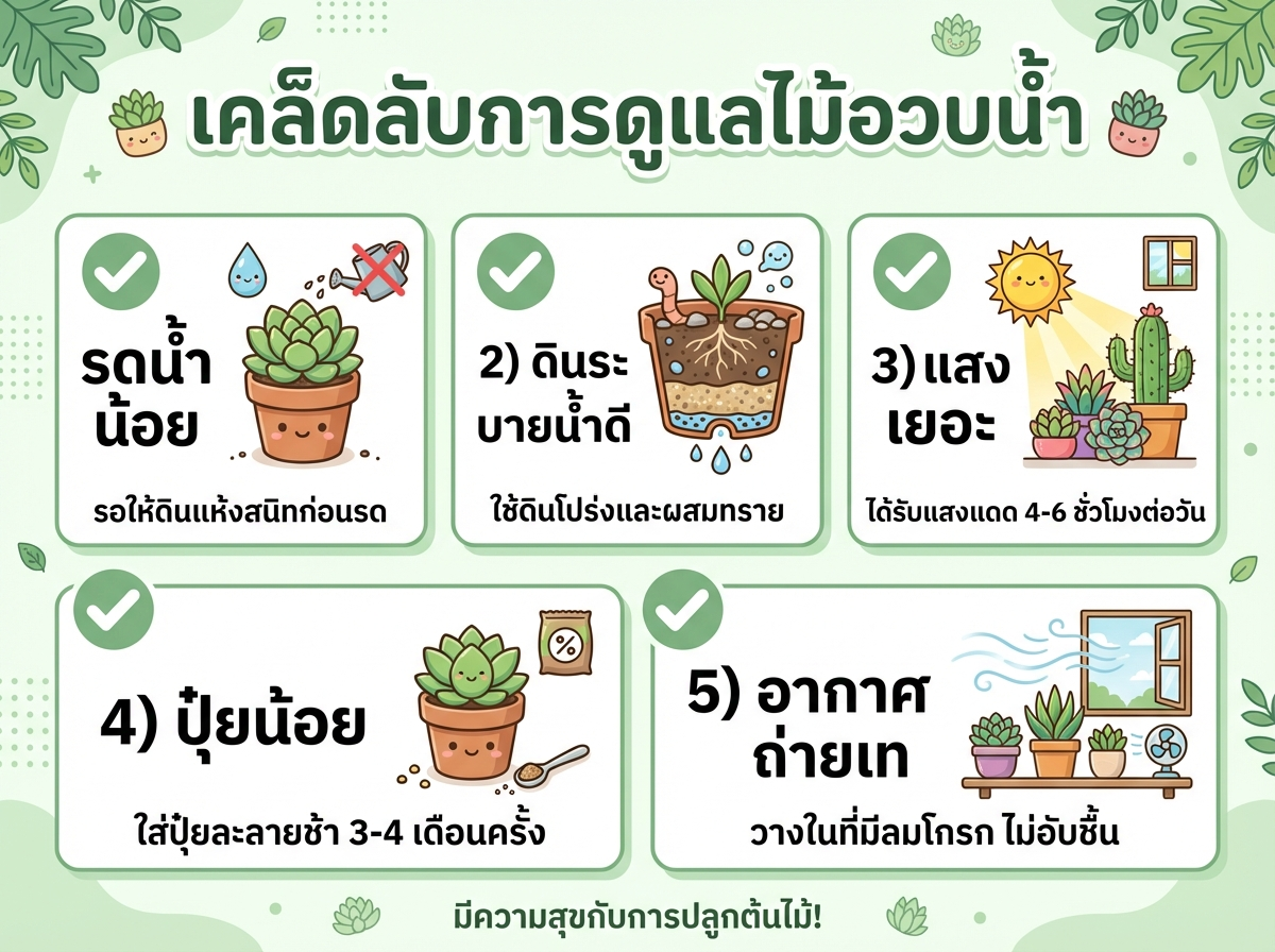 5 เคล็ดลับดูแลไม้อวบน้ำ