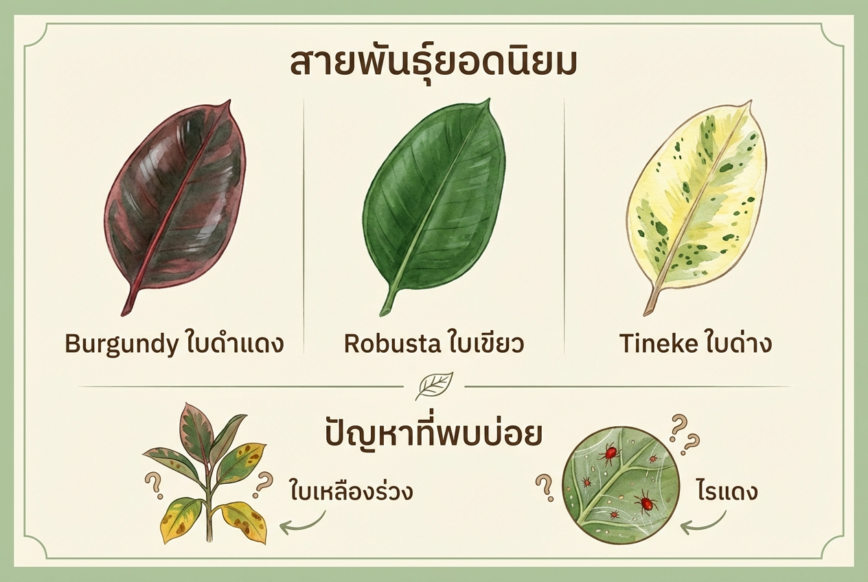 สายพันธุ์ต้นยางอินเดียและปัญหาที่พบบ่อย