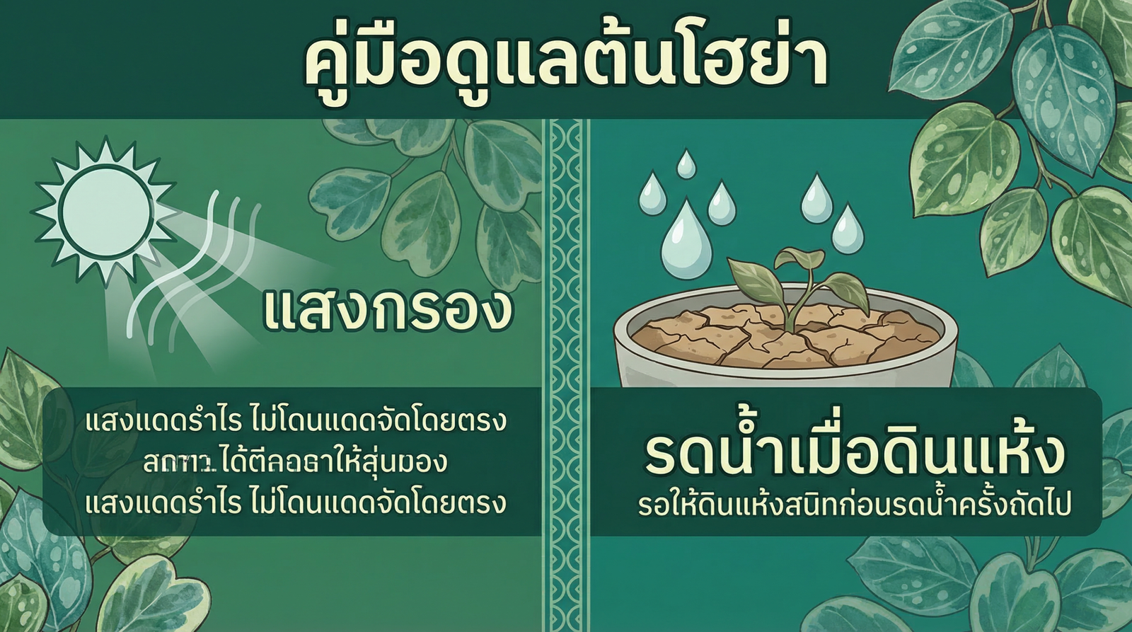 วิธีดูแลโฮย่า แสงและการรดน้ำ