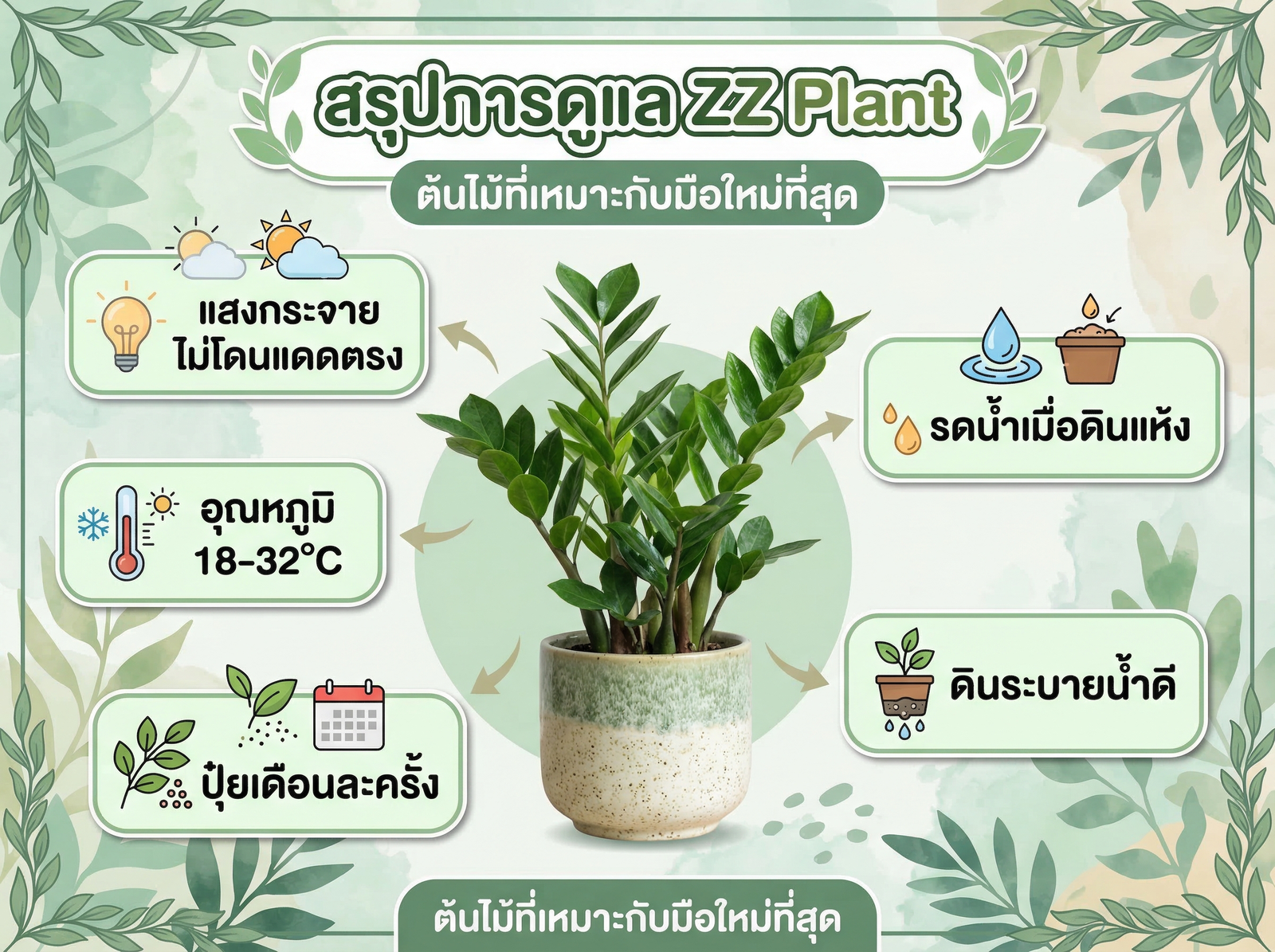 สรุปการดูแล ZZ Plant