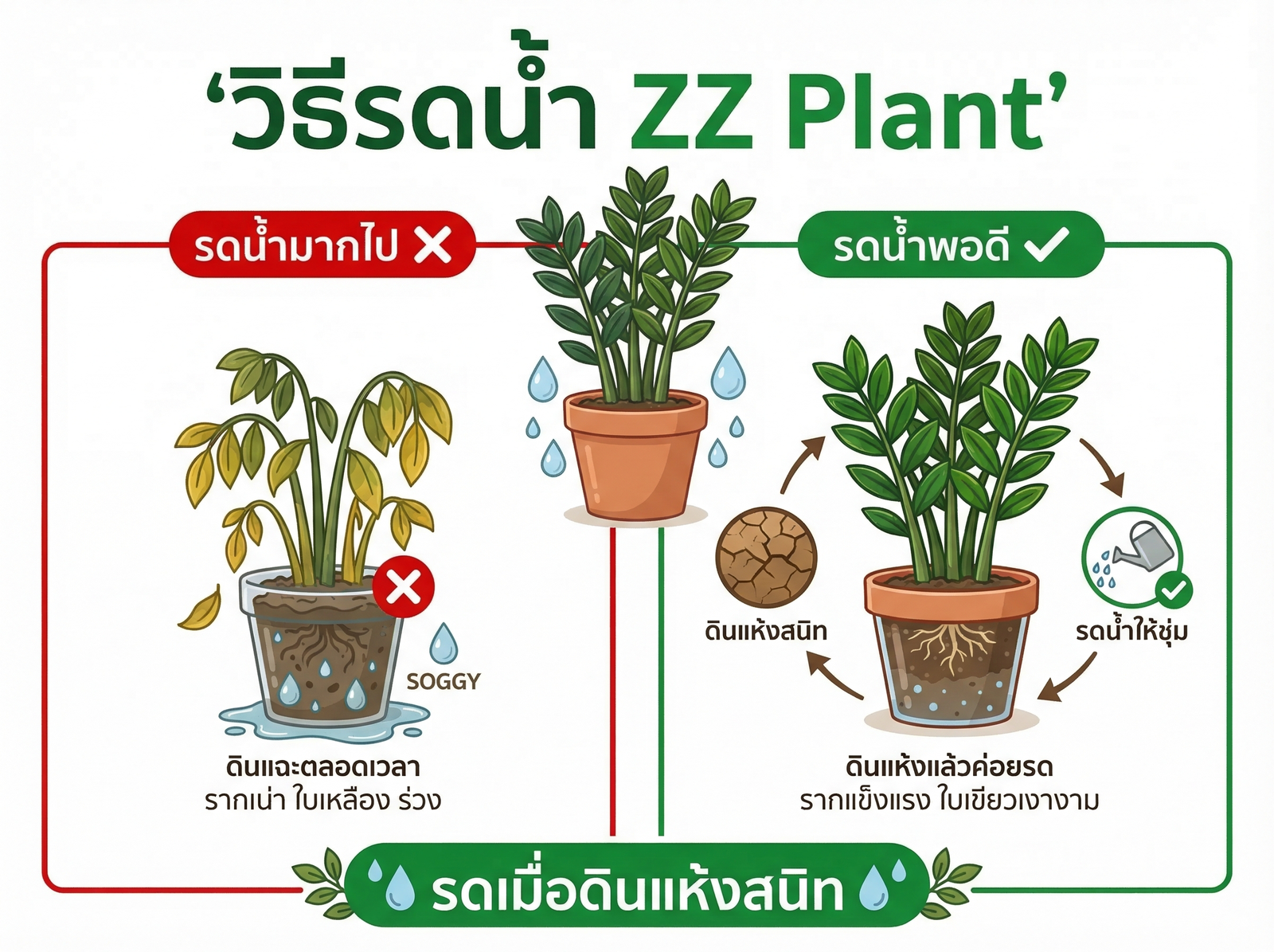 วิธีรดน้ำ ZZ Plant ที่ถูกต้อง