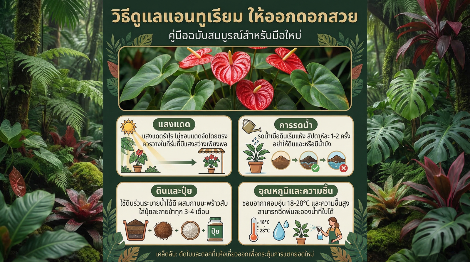 แอนทูเรียม วิธีดูแล ให้ออกดอกสวย