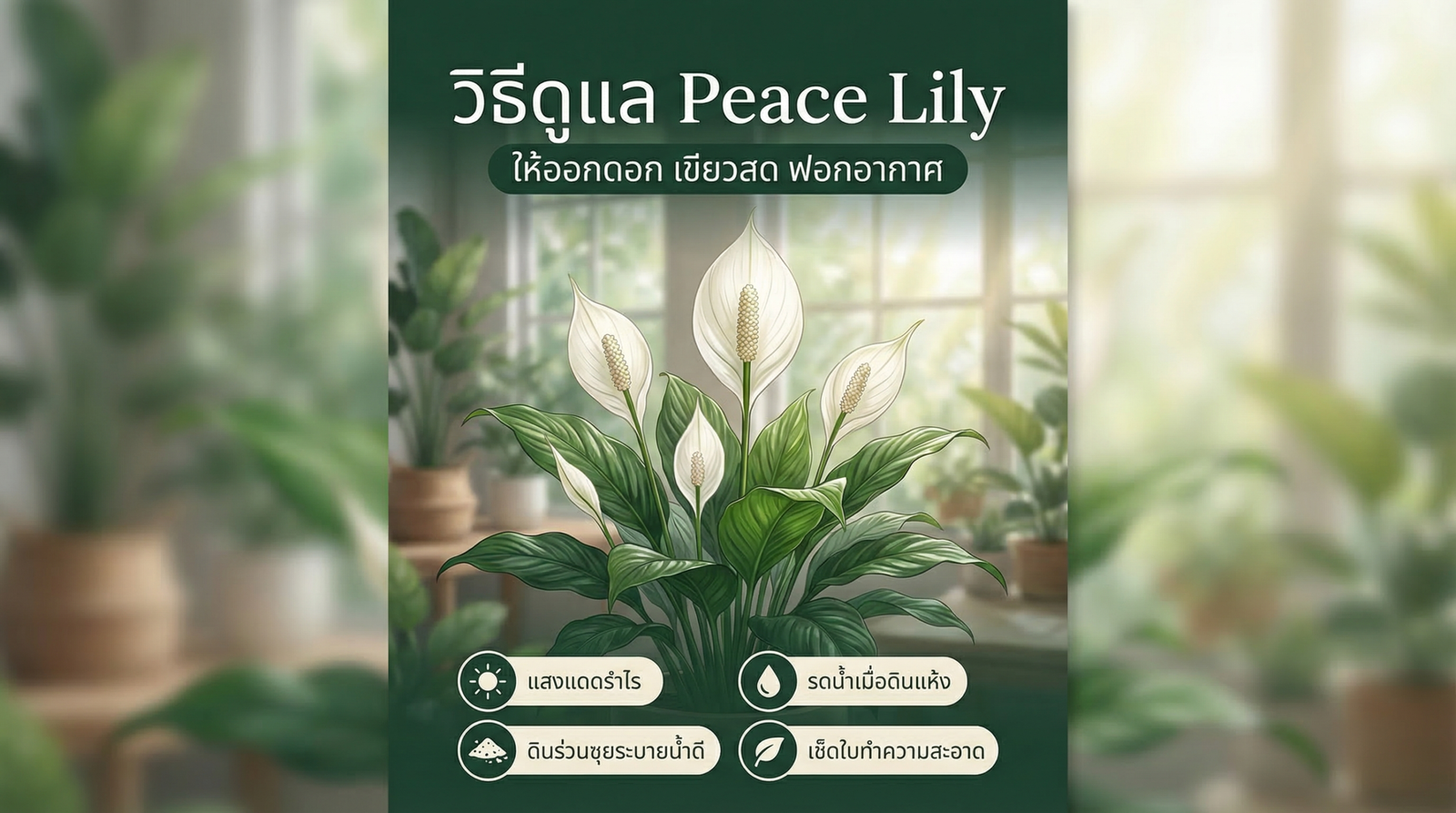 Peace Lily สปาทิฟิลลัม วิธีดูแล