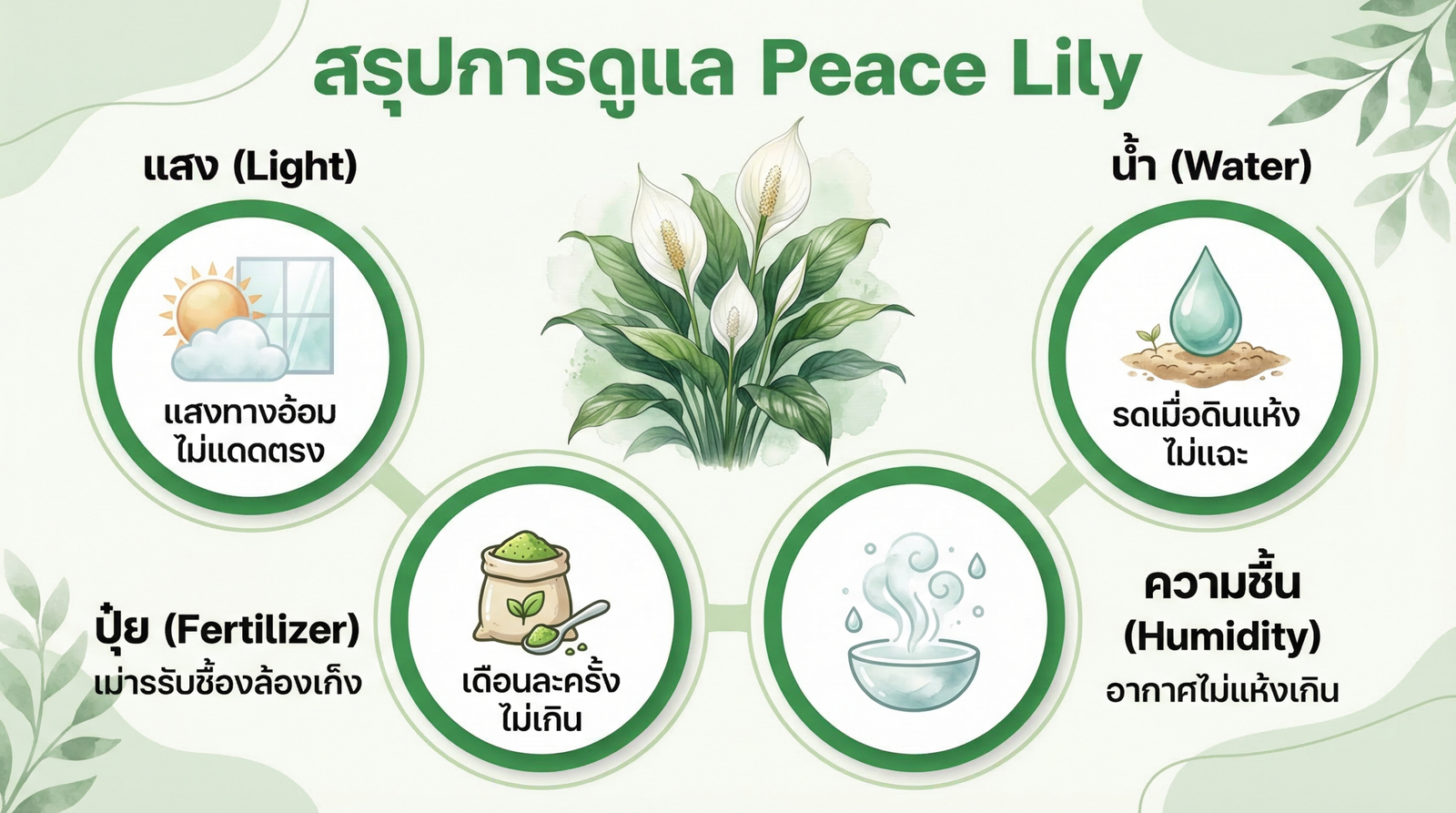 สรุปการดูแล Peace Lily
