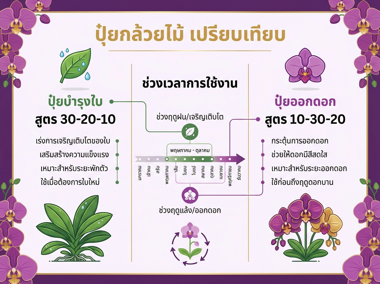 ปุ๋ยกล้วยไม้เปรียบเทียบสูตรบำรุงใบและออกดอก