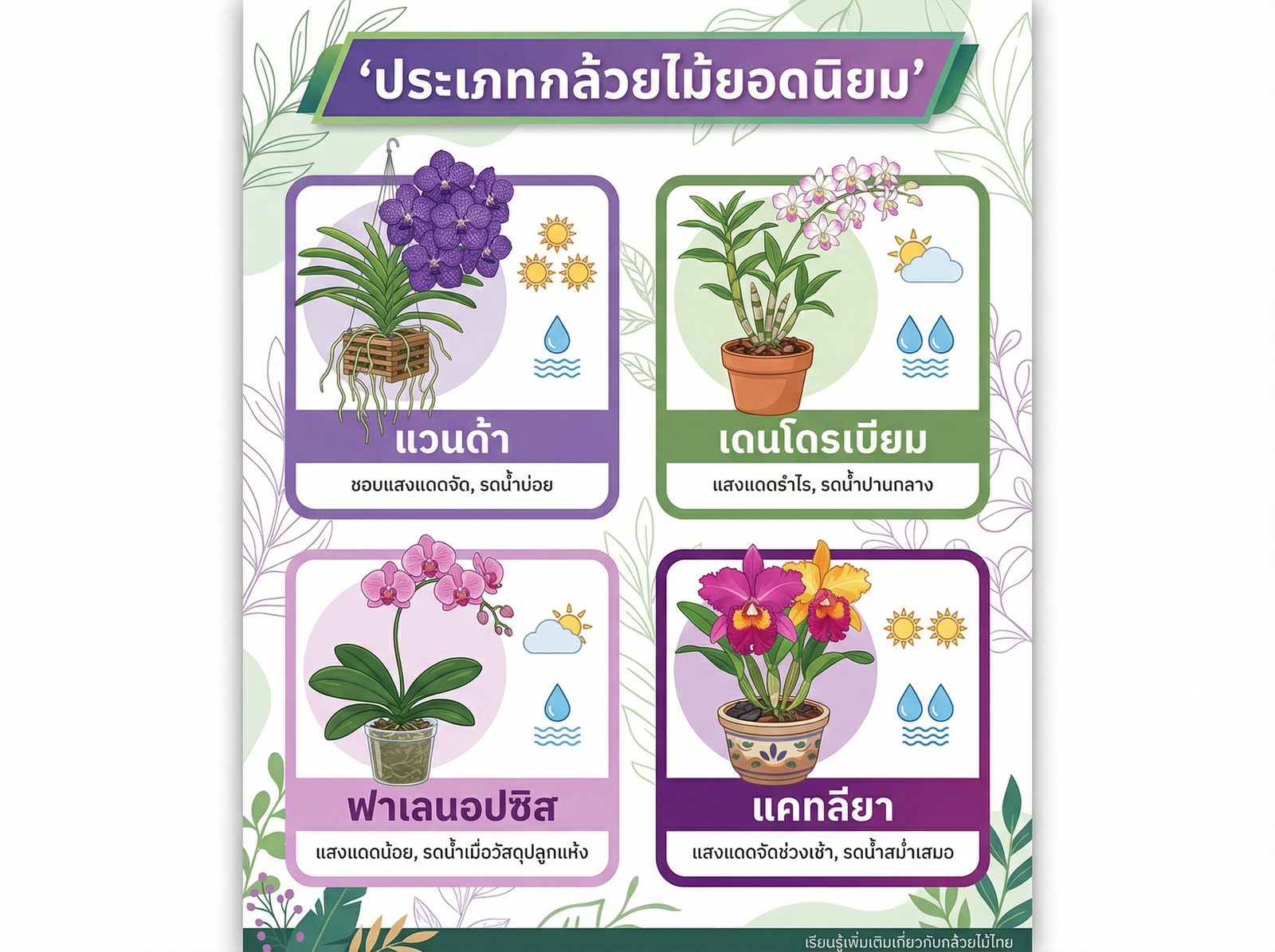 ประเภทกล้วยไม้ยอดนิยมในบ้าน