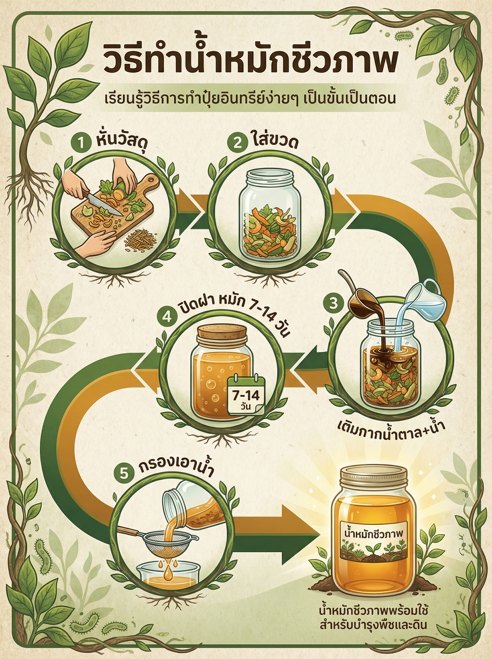 ขั้นตอนทำน้ำหมักชีวภาพทีละขั้น
