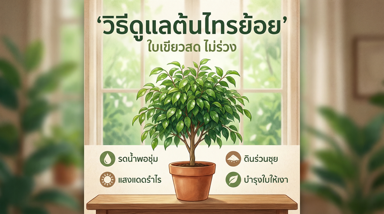 วิธีดูแลต้นไทรย้อย Ficus benjamina