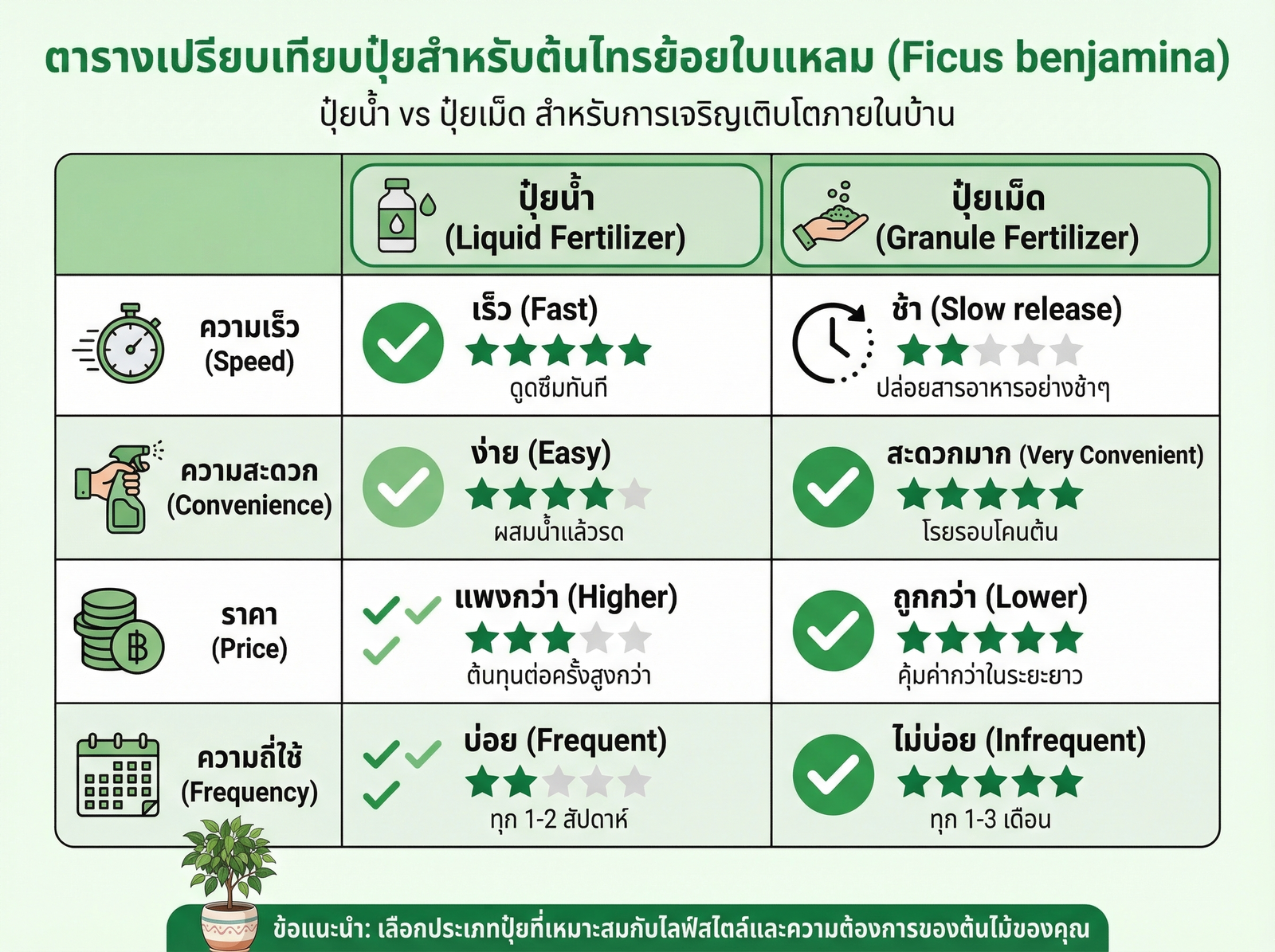 ปุ๋ยสำหรับต้นไทรย้อย เปรียบเทียบ