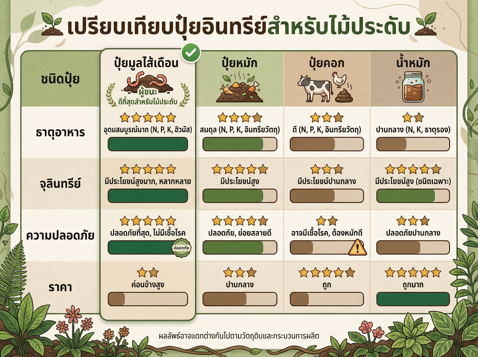 เปรียบเทียบปุ๋ยมูลไส้เดือนกับปุ๋ยอินทรีย์ชนิดอื่น