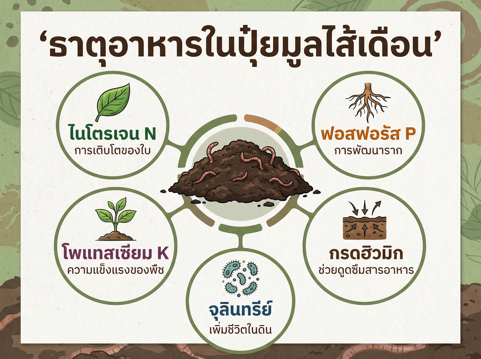 ธาตุอาหารในปุ๋ยมูลไส้เดือน NPK จุลินทรีย์