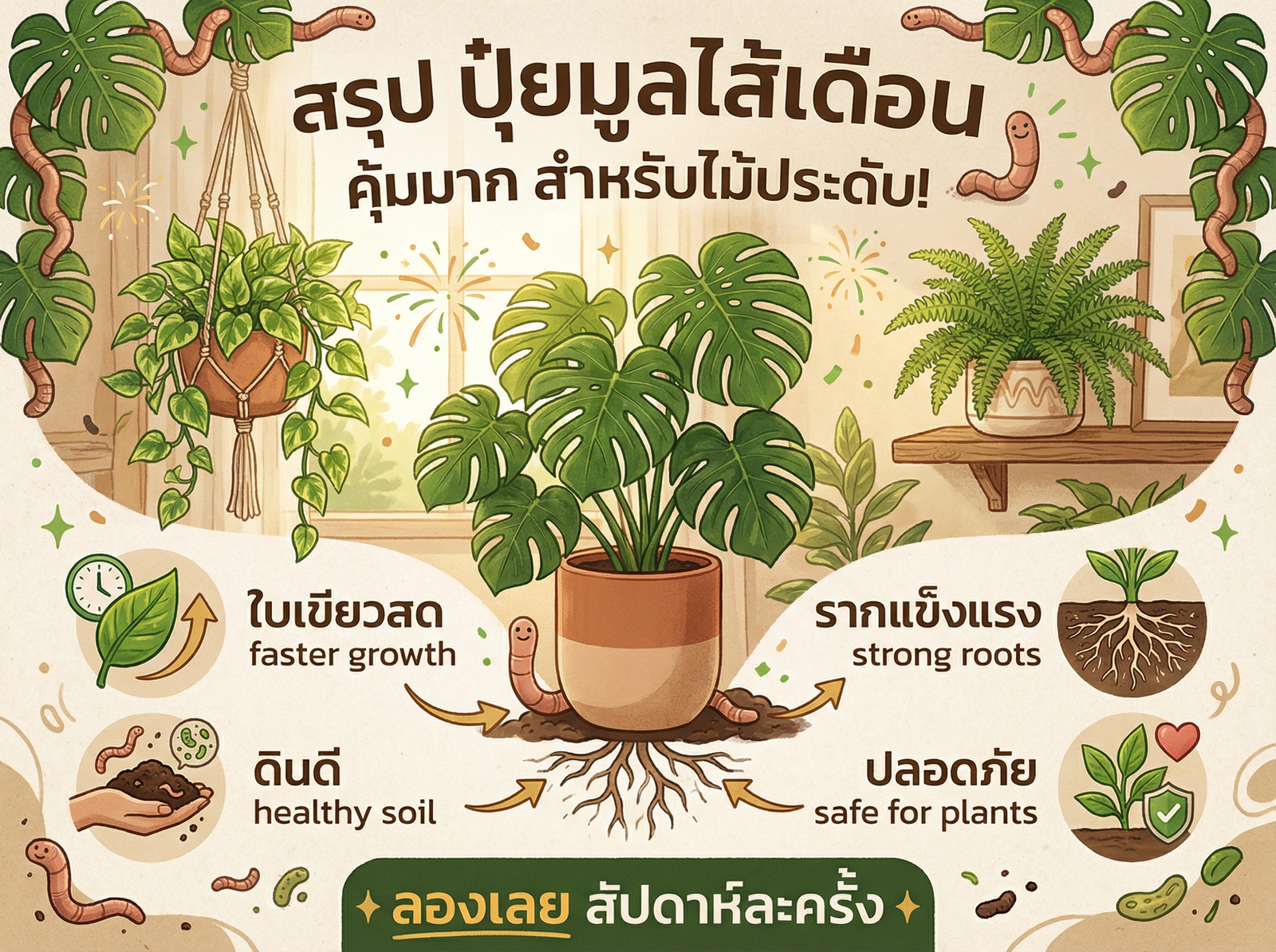 สรุปประโยชน์ปุ๋ยมูลไส้เดือนสำหรับไม้ประดับ