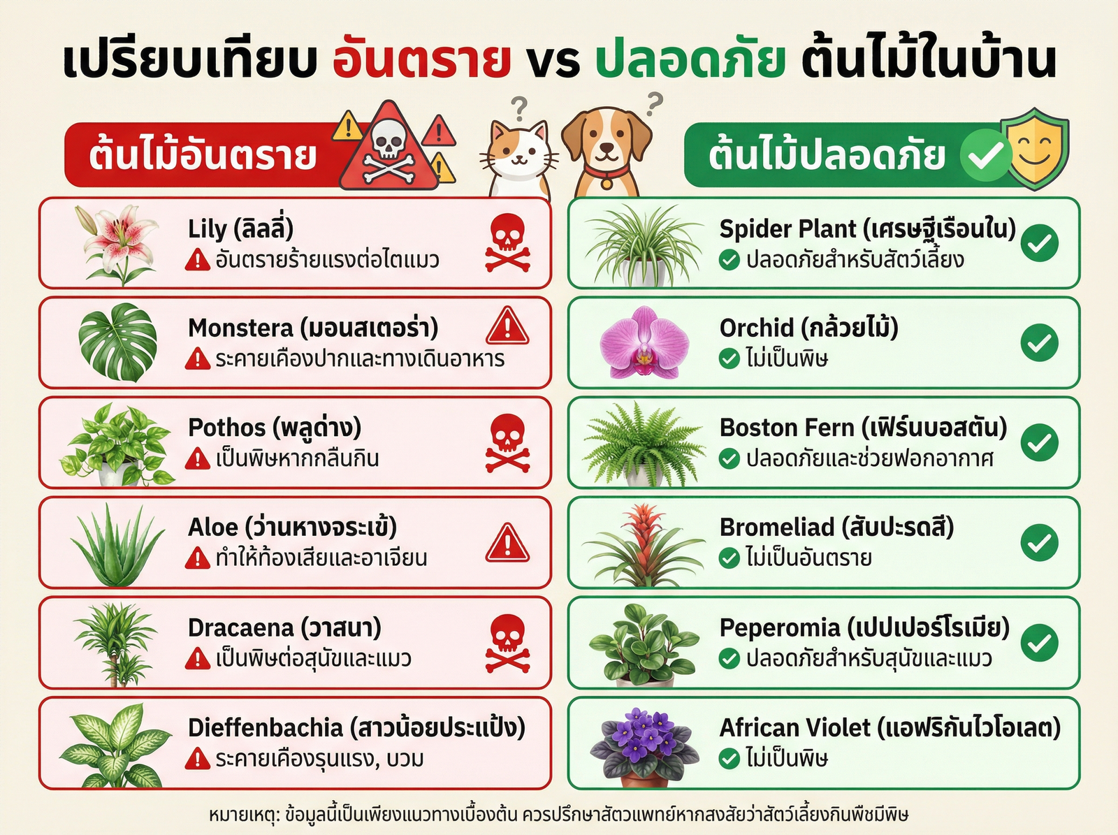 เปรียบเทียบต้นไม้อันตรายและปลอดภัยต่อสัตว์เลี้ยง