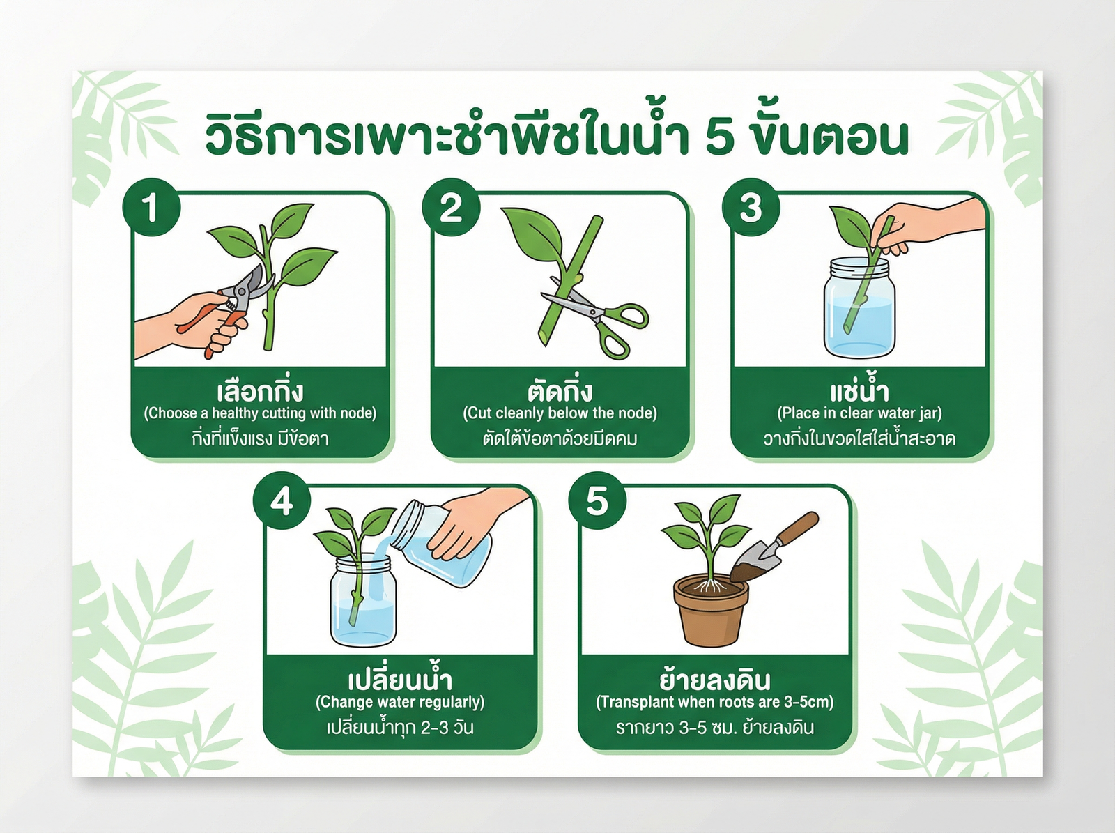 วิธีชำต้นไม้ในน้ำ ขั้นตอนทีละขั้น