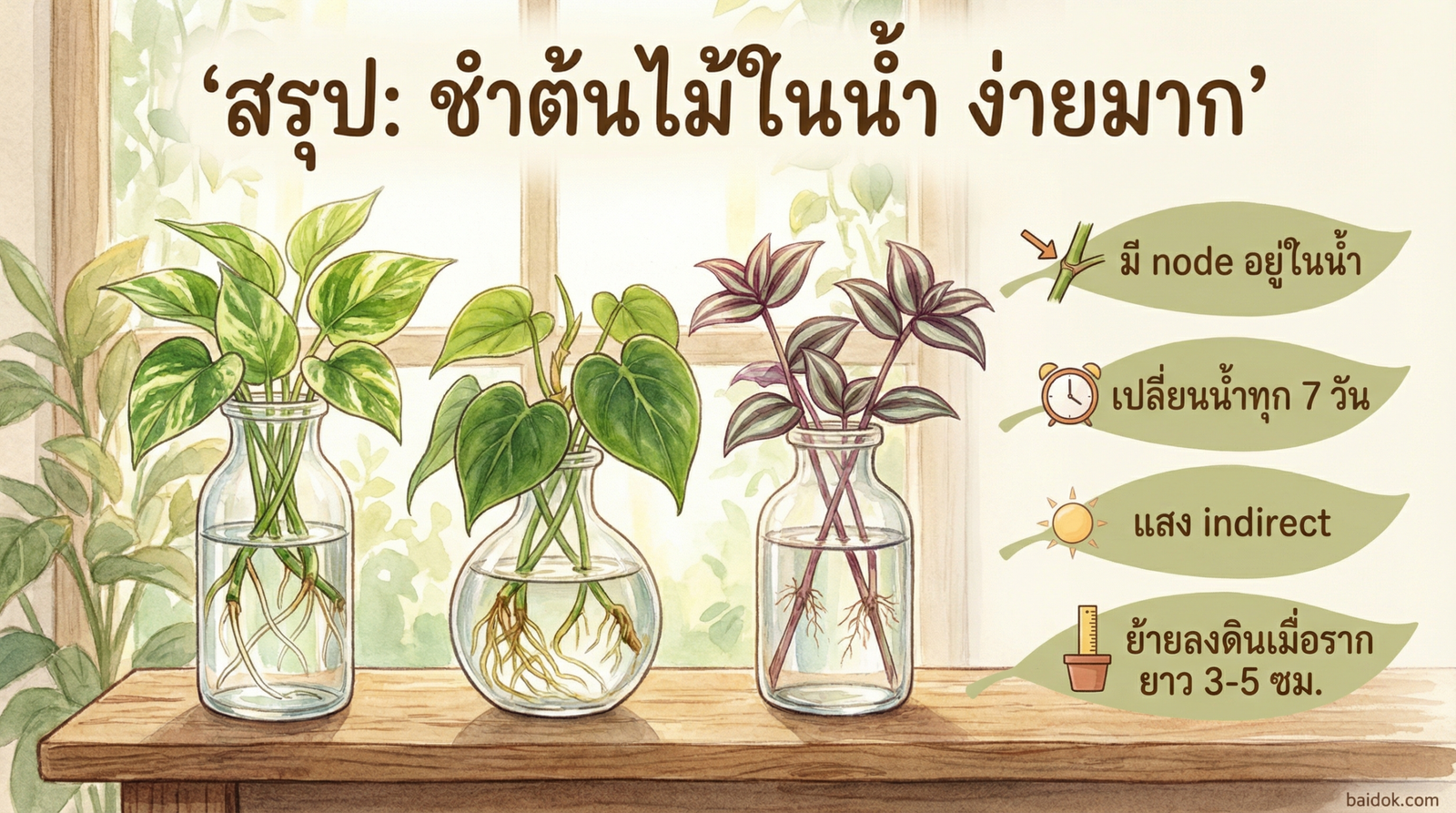 สรุปวิธีชำต้นไม้ในน้ำ เคล็ดลับสำคัญ