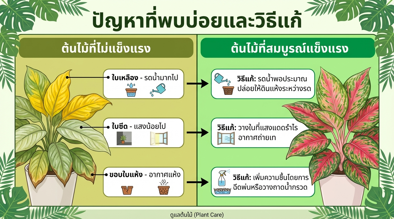ปัญหาอโกลนีม่าที่พบบ่อยและวิธีแก้