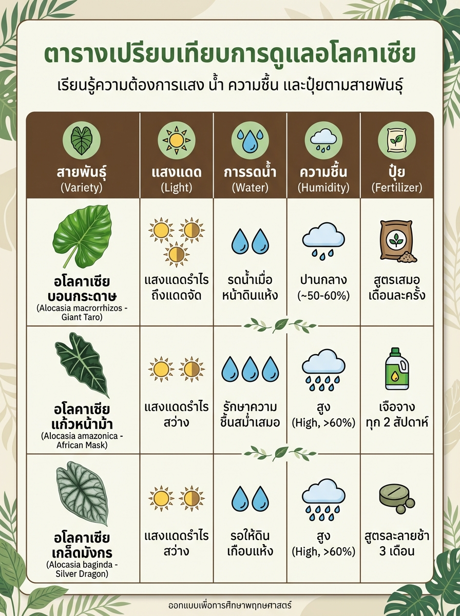 เปรียบเทียบสายพันธุ์อโลคาเซีย
