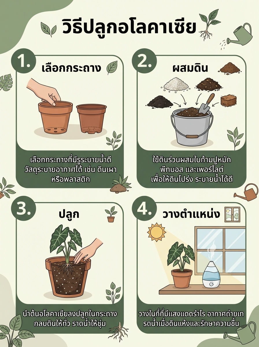 ขั้นตอนการปลูกอโลคาเซีย