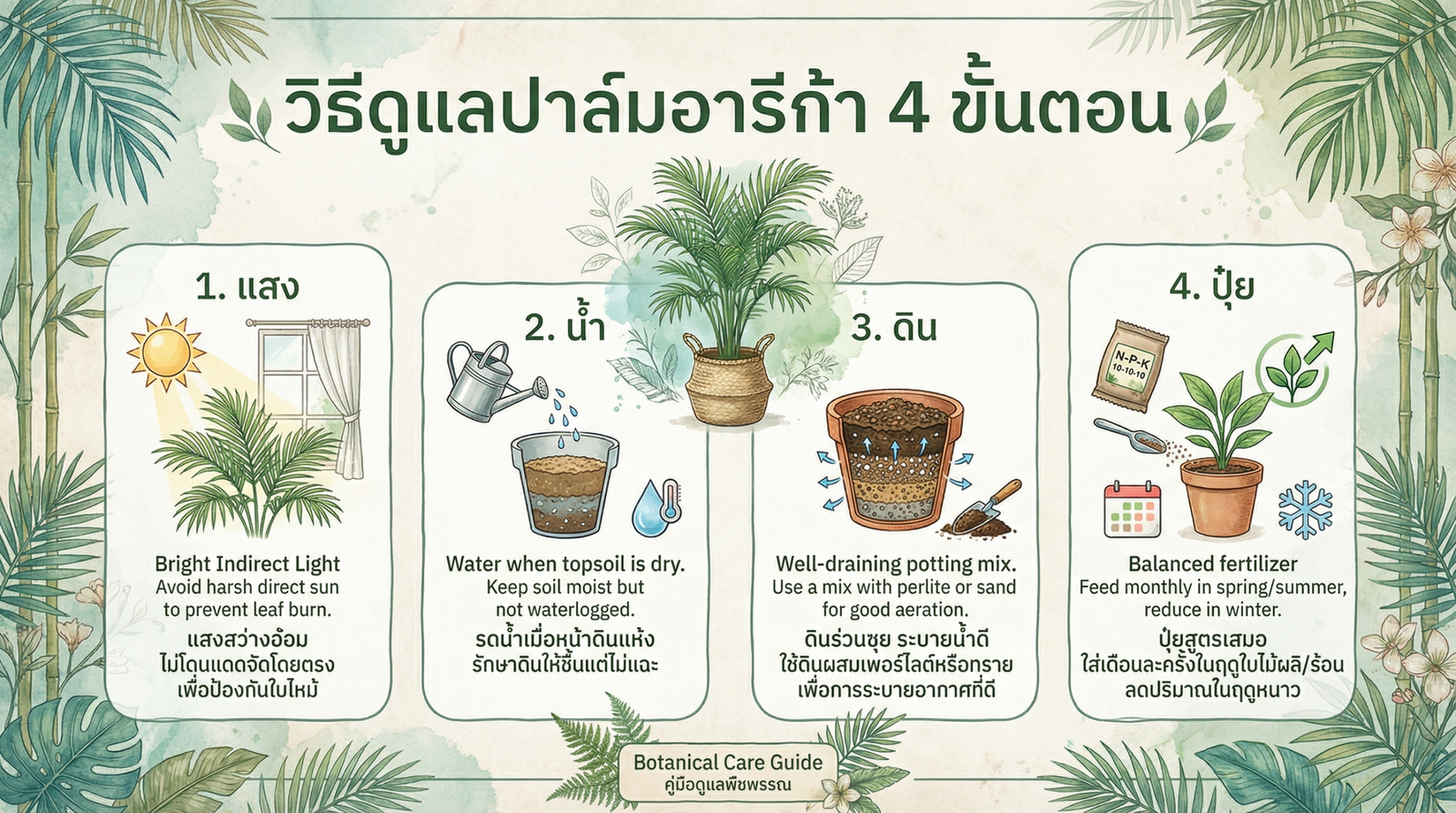 วิธีดูแลปาล์มอารีก้า 4 ขั้นตอน