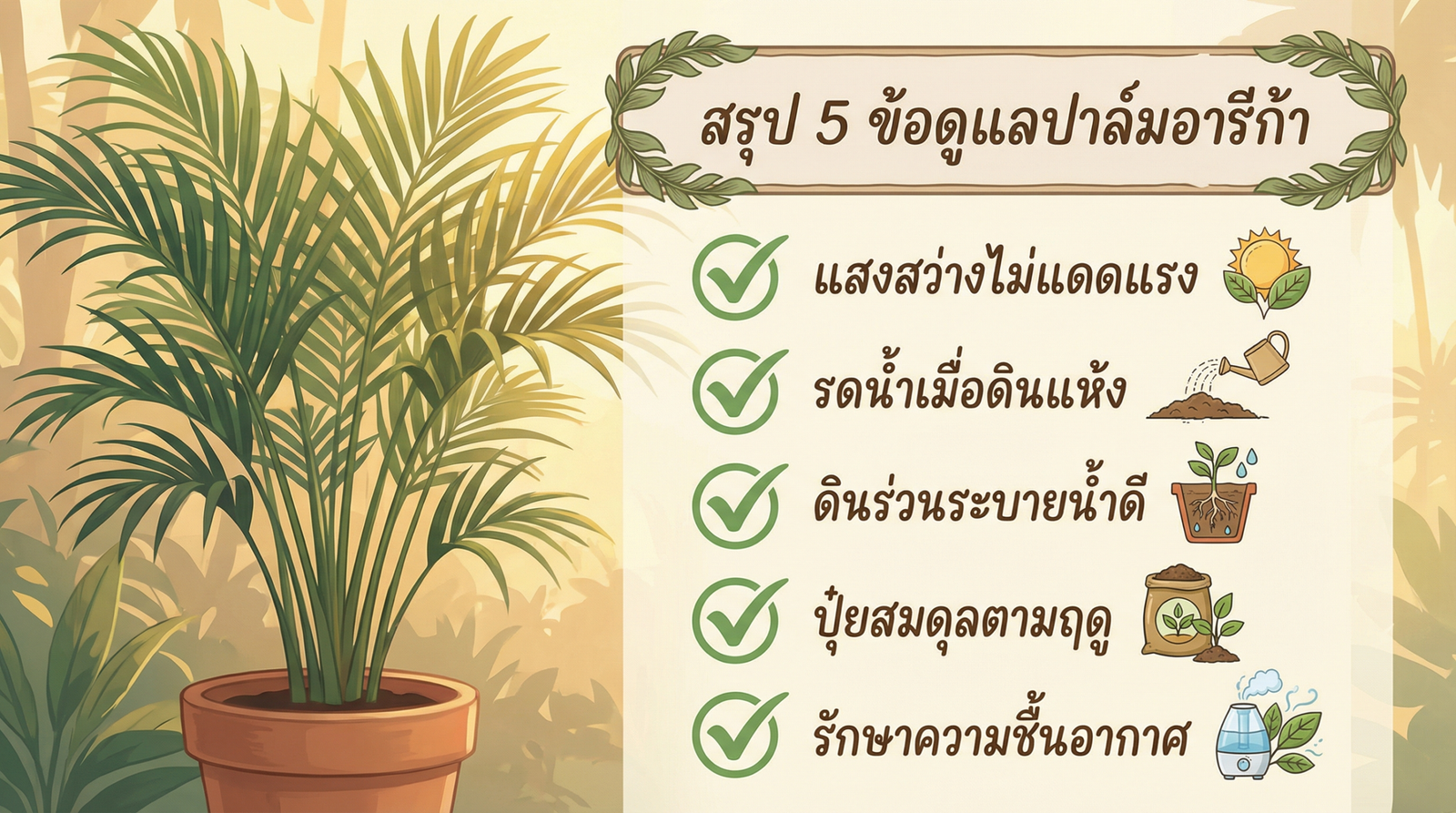 สรุปวิธีดูแลปาล์มอารีก้า