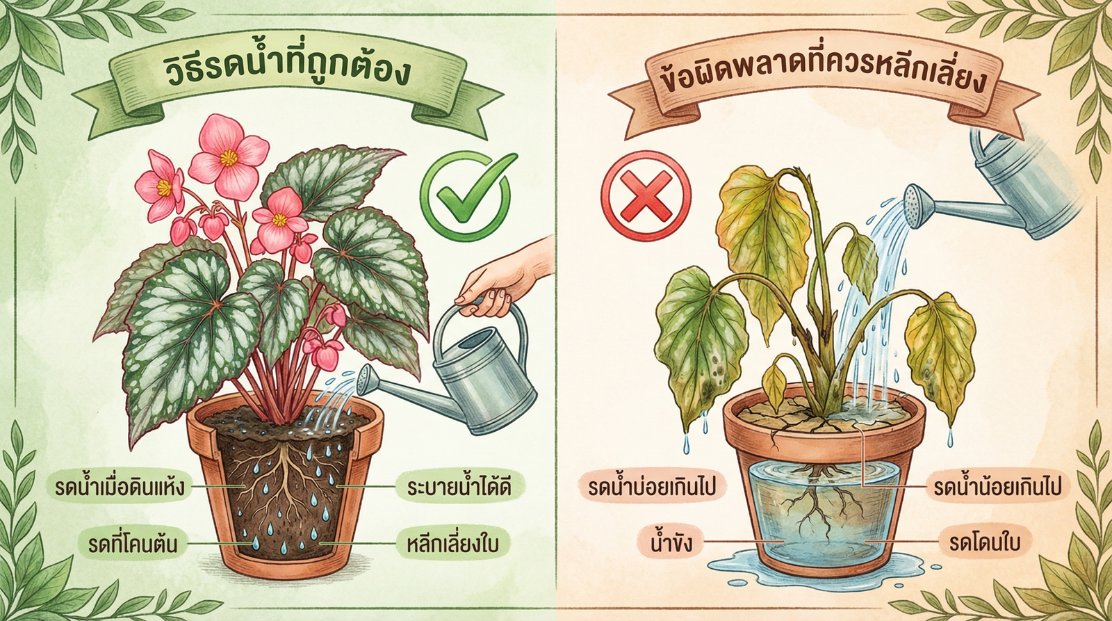วิธีรดน้ำเบโกเนียที่ถูกต้อง