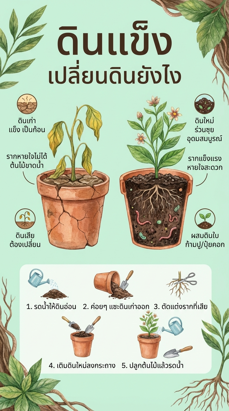 ดินแข็ง ดินเก่า เปลี่ยนดินยังไง