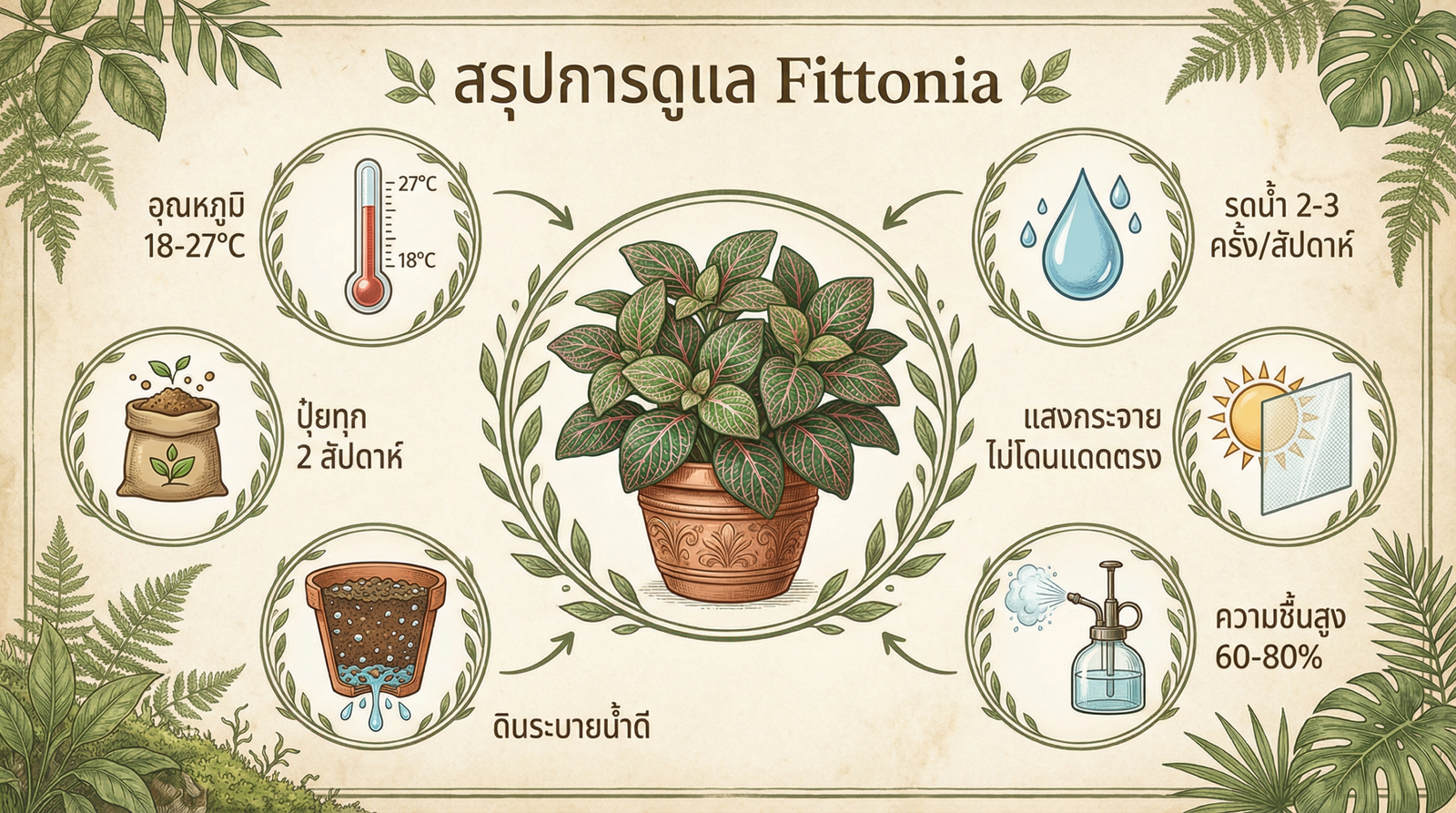 สรุปการดูแล Fittonia