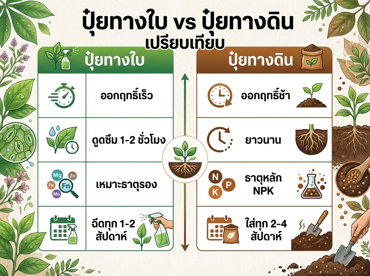 ปุ๋ยทางใบ vs ปุ๋ยทางดิน เปรียบเทียบ