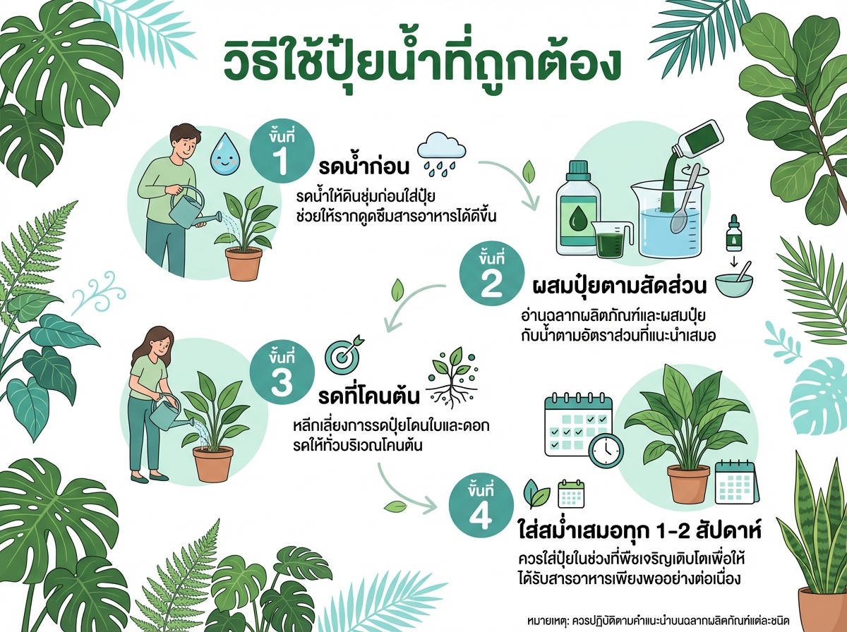 วิธีใช้ปุ๋ยน้ำที่ถูกต้องสำหรับไม้ประดับ