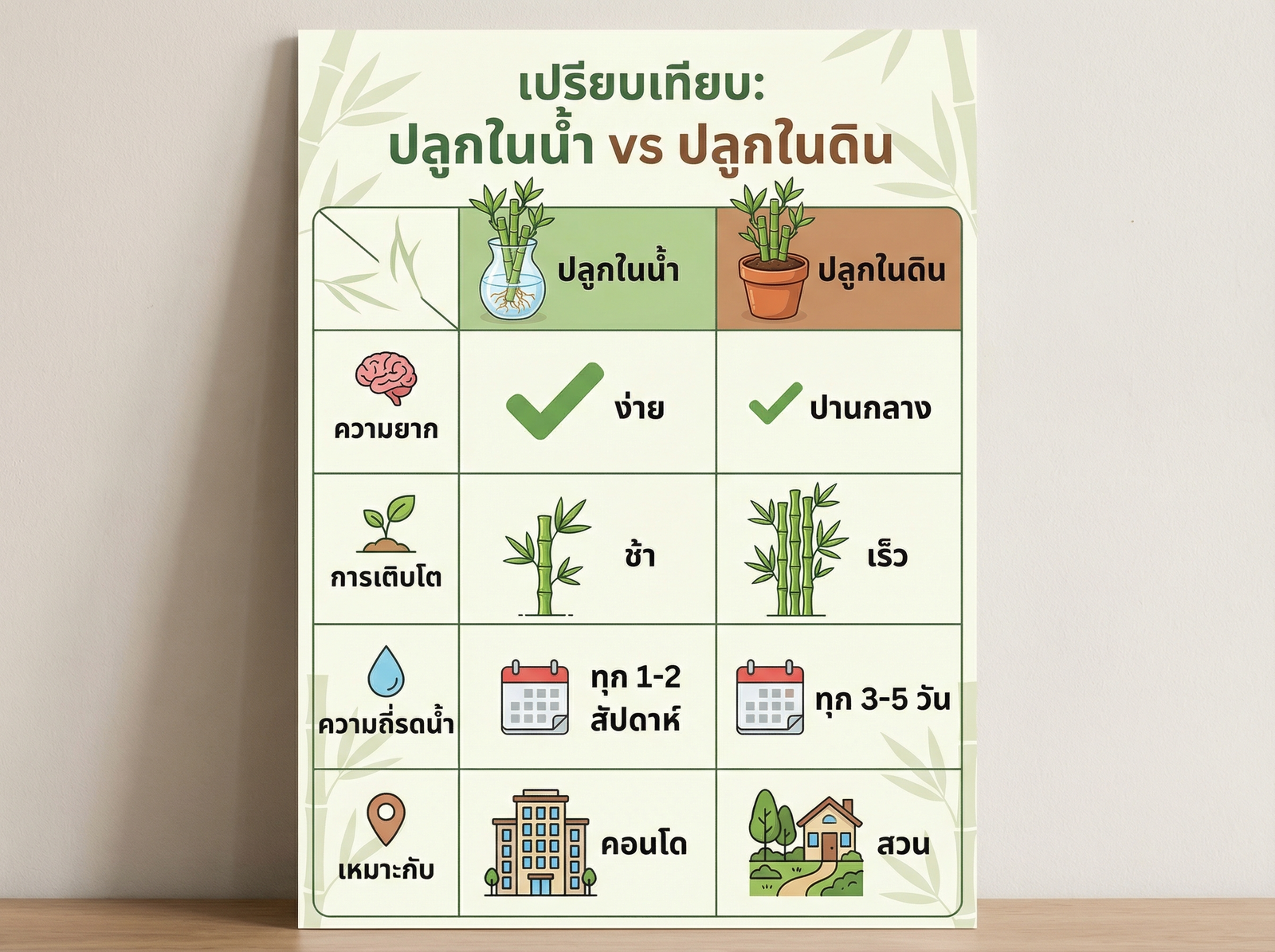 เปรียบเทียบปลูกในน้ำและดิน