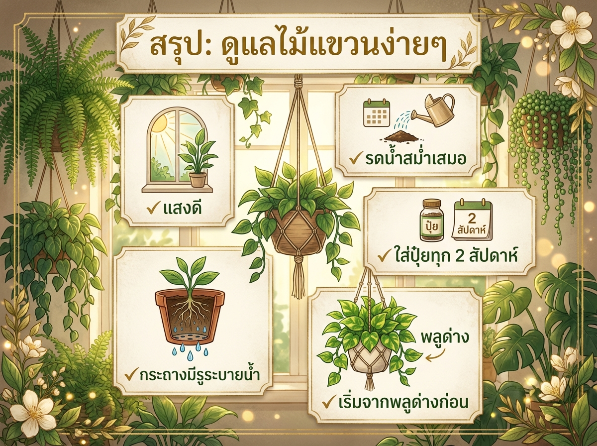 สรุปการดูแลไม้แขวน