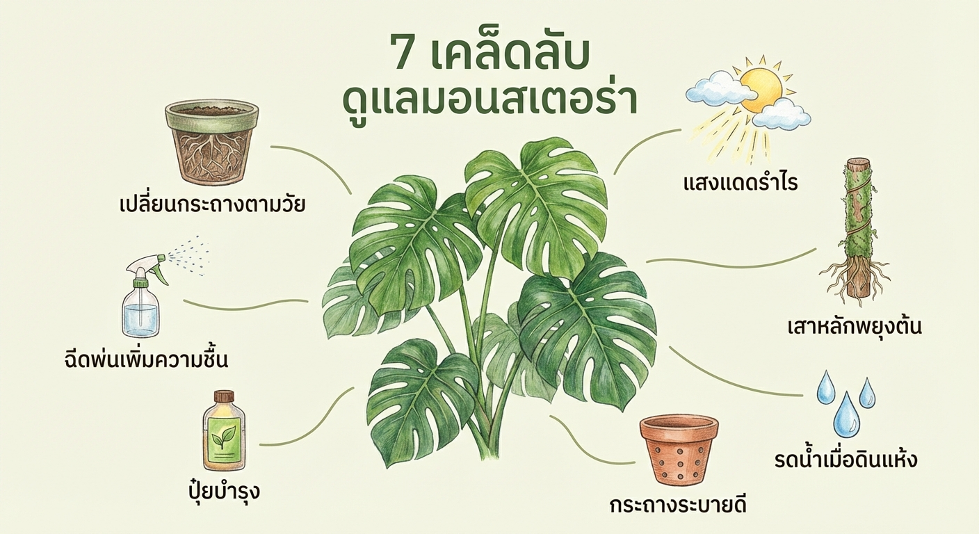 7 เคล็ดลับมอนสเตอร่าใบใหญ่