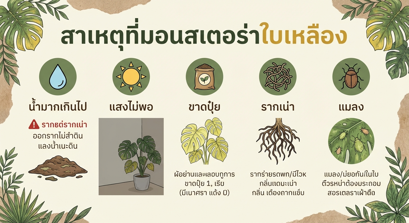 5 สาเหตุที่มอนสเตอร่าใบเหลือง