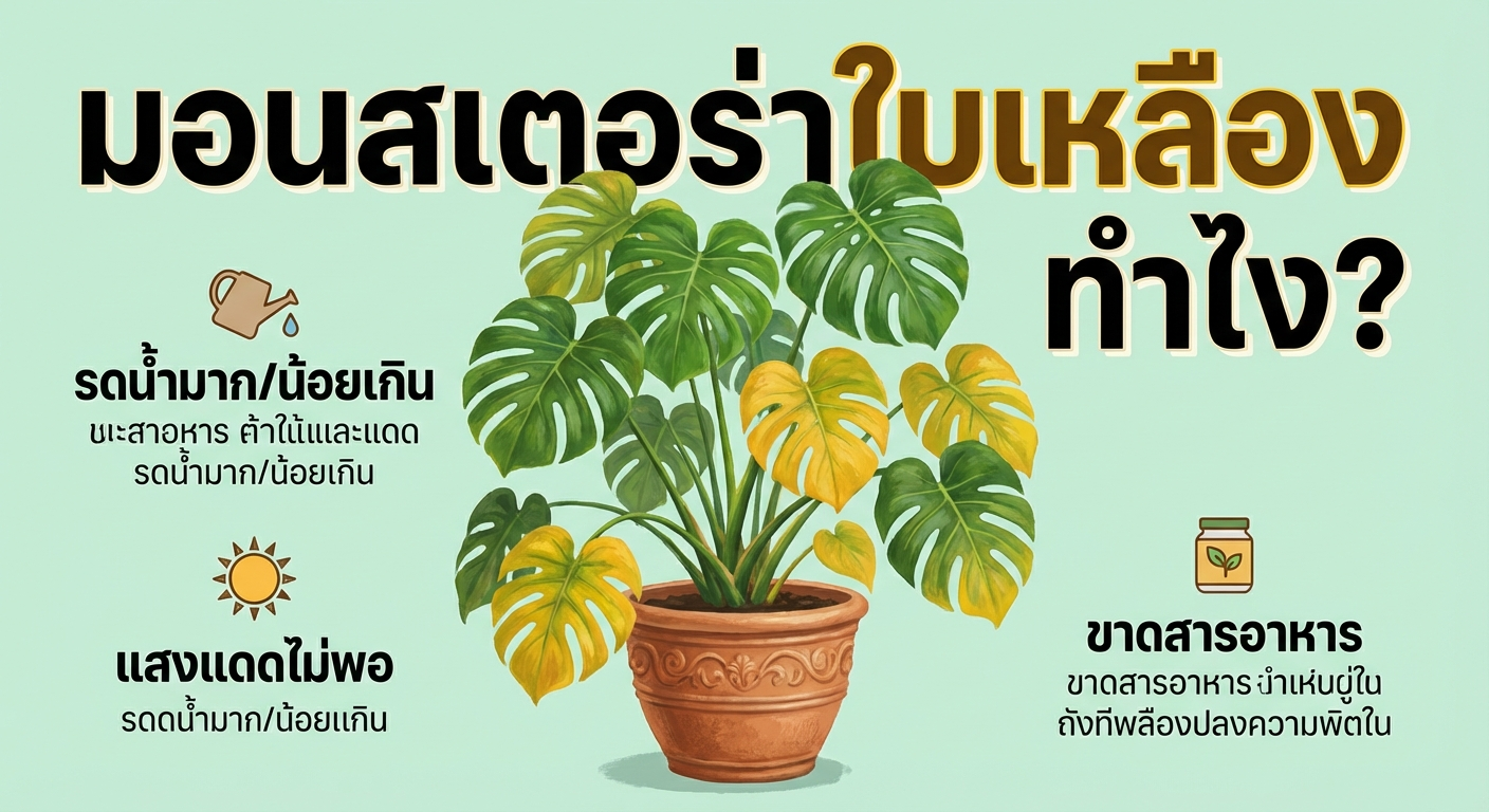 มอนสเตอร่าใบเหลือง สาเหตุและวิธีแก้