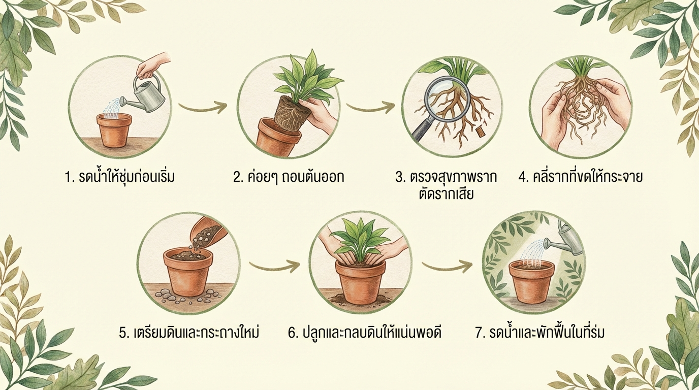 7 ขั้นตอนเปลี่ยนกระถาง