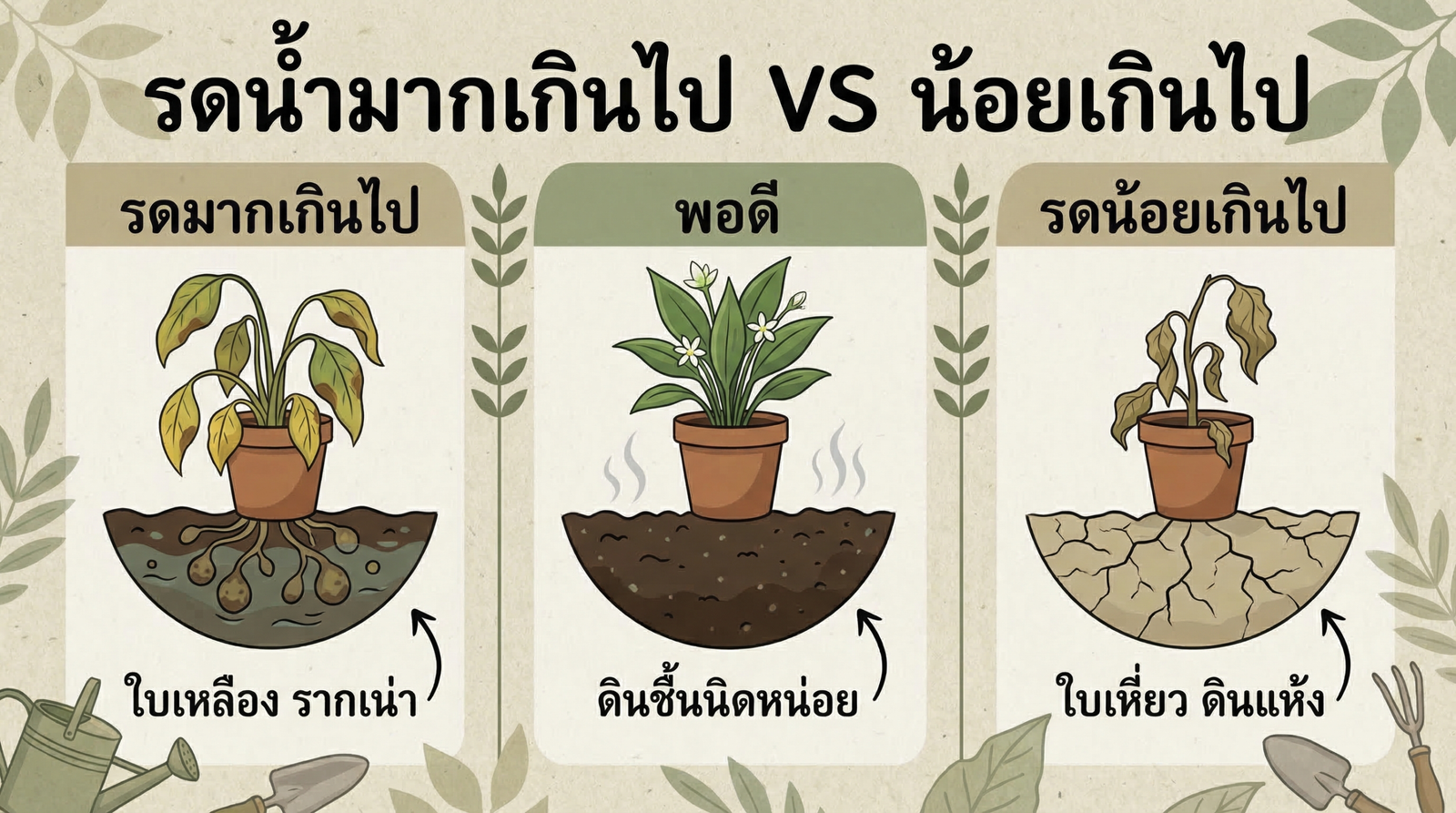 รดน้ำมากเกินไป vs น้อยเกินไป