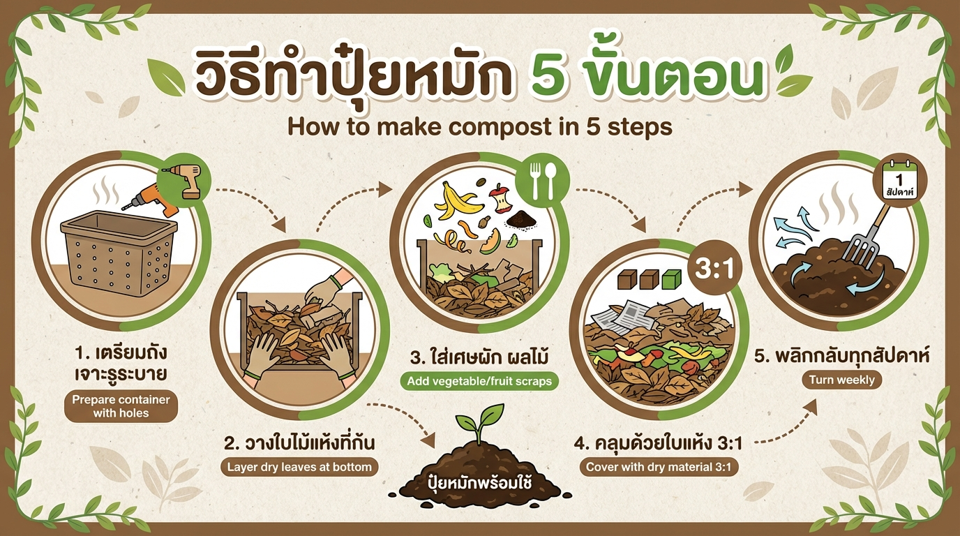 วิธีทำปุ๋ยหมัก 5 ขั้นตอน
