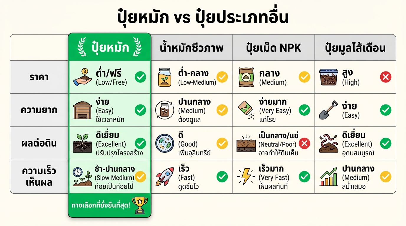 เปรียบเทียบปุ๋ยหมักกับปุ๋ยชนิดอื่น