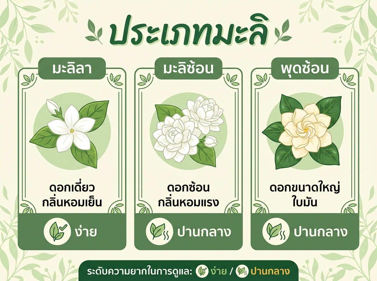 ประเภทมะลิ มะลิลา มะลิซ้อน พุดซ้อน