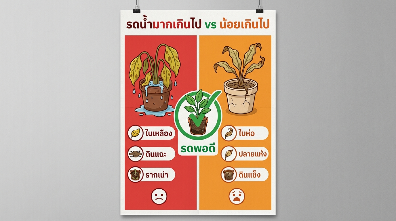 รดน้ำมากเกินไป vs น้อยเกินไป