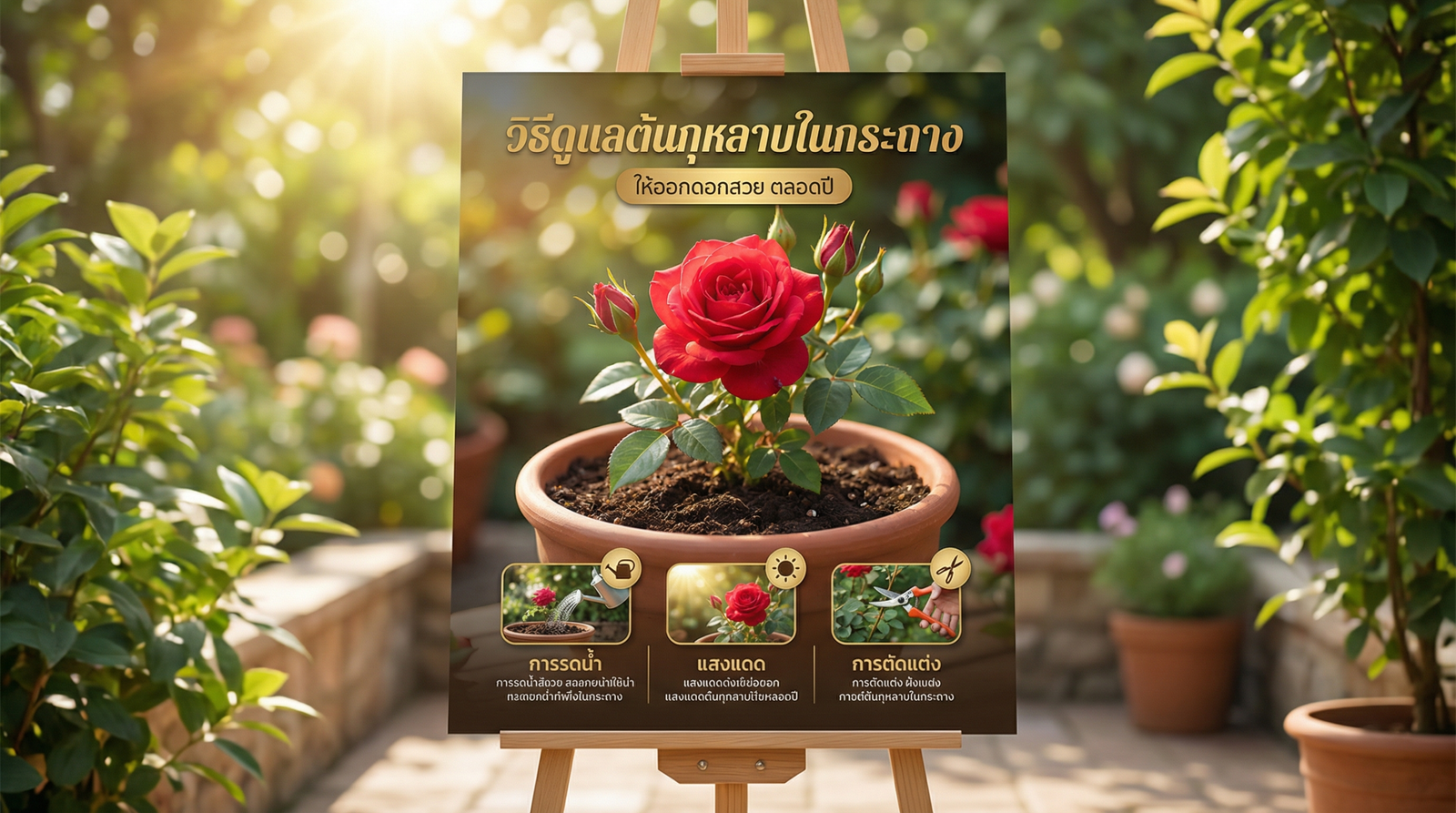 วิธีดูแลต้นกุหลาบในกระถาง